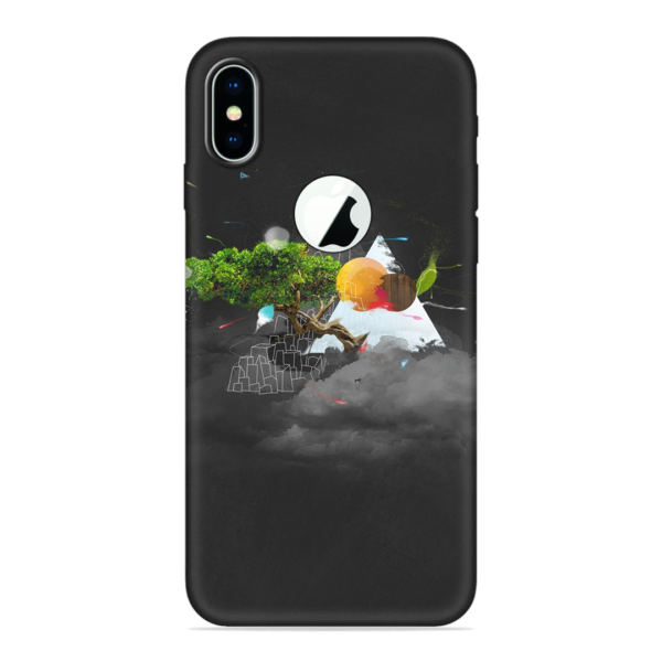 iPhone X (Logo Cut) Cover with Black Mountain Print