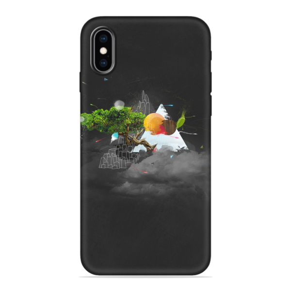 iPhone XS Cover with Black Mountain Print